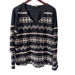 SAVANNA JANE Top Blouse Embroidered Western Aztec Tribal Cowgirl Rodeo Sz M